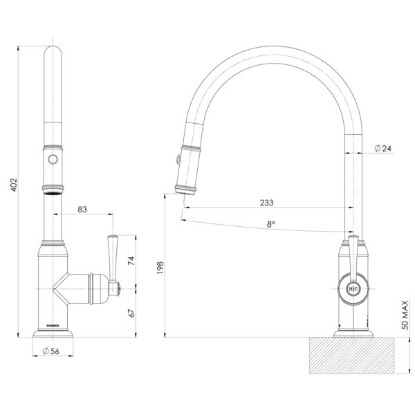 Cromford Pull Out Sink Mixer 200mm - Lead Free