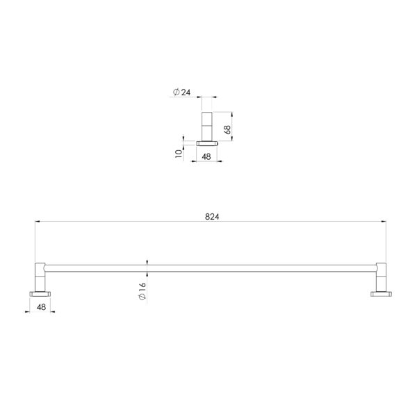 Radii SS 316 Single Towel Rail 800mm Square Plate