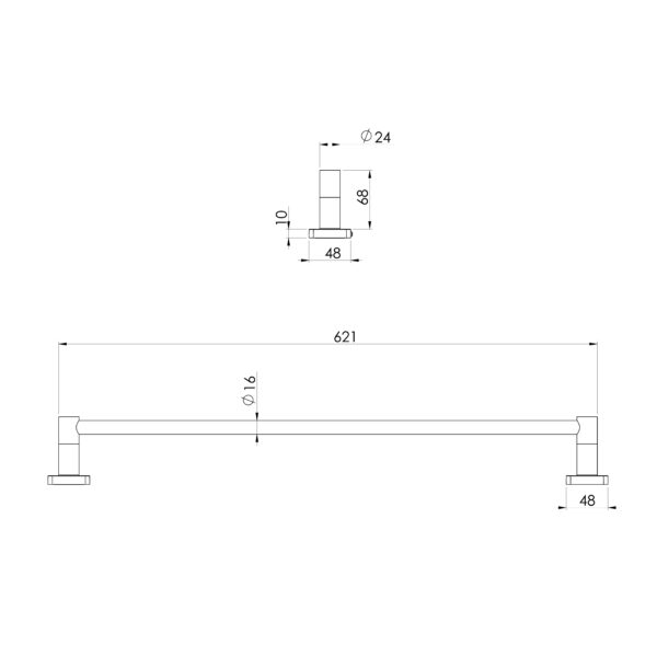 Radii SS 316 Single Towel Rail 600mm Square Plate