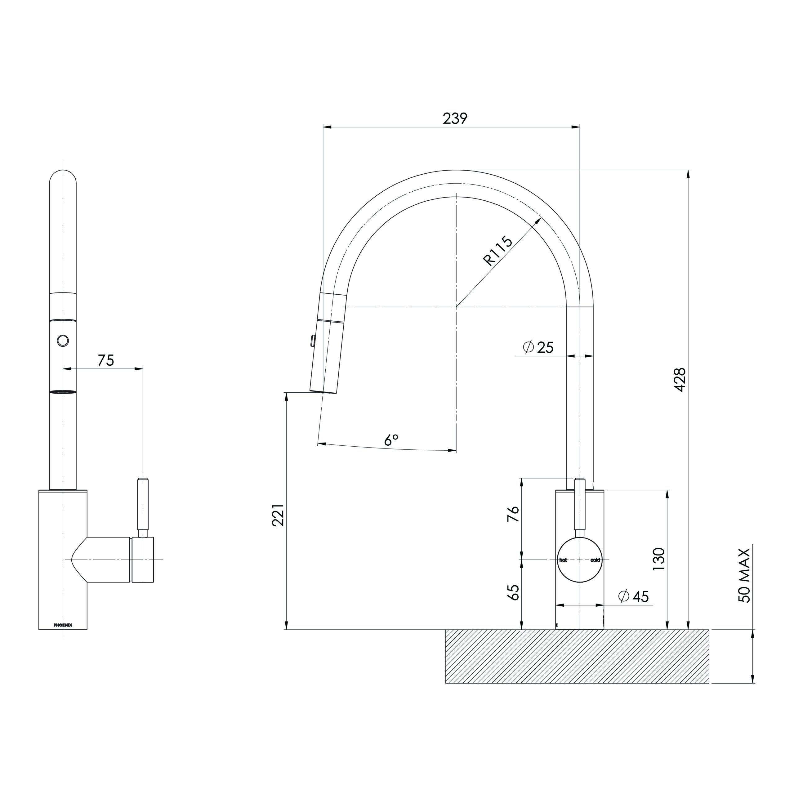 Vivid MKII Pull Out Sink Mixer 230mm Gooseneck - Lead Free