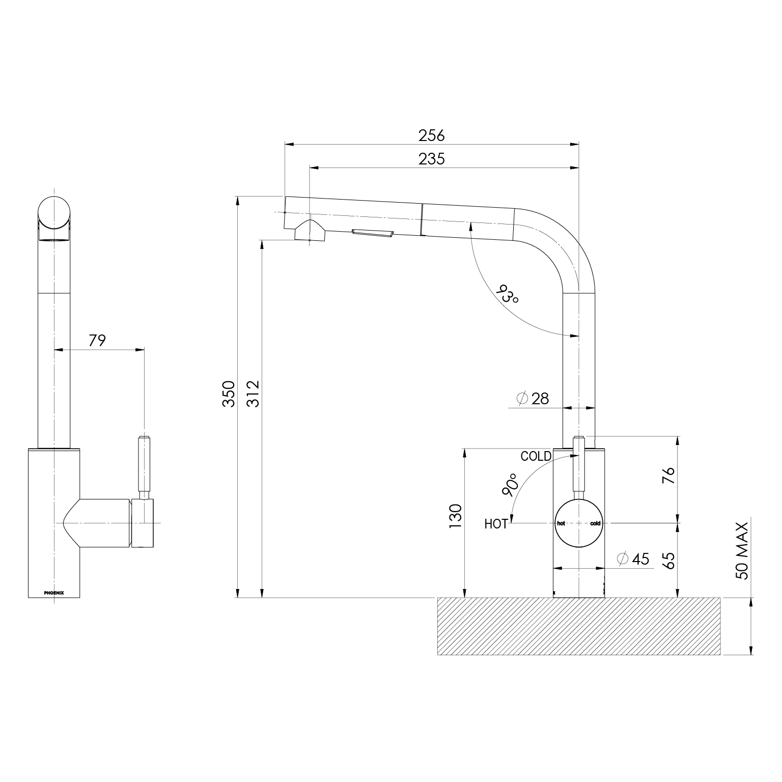 Vivid MKII Pull Out Sink Mixer 230mm L Shaped - Lead Free